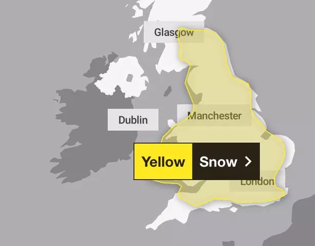 英国降雪：英国气象局发布为期3天的天气预警，地图显示整个英格兰都受到影响